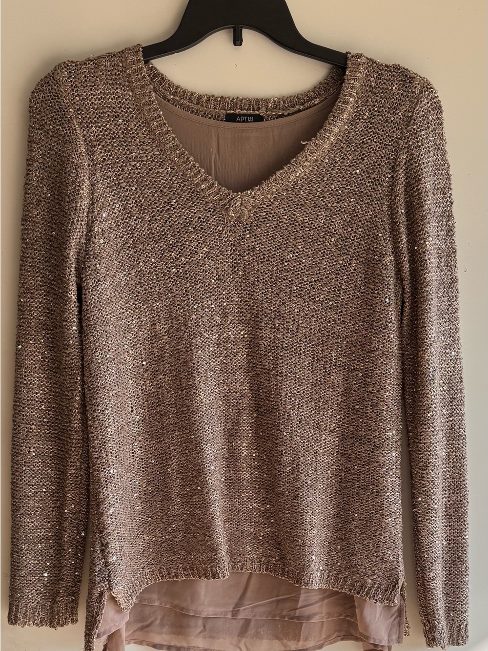 Apt. 9 Metallic Taupe V-Neck Layered Hem Sweater